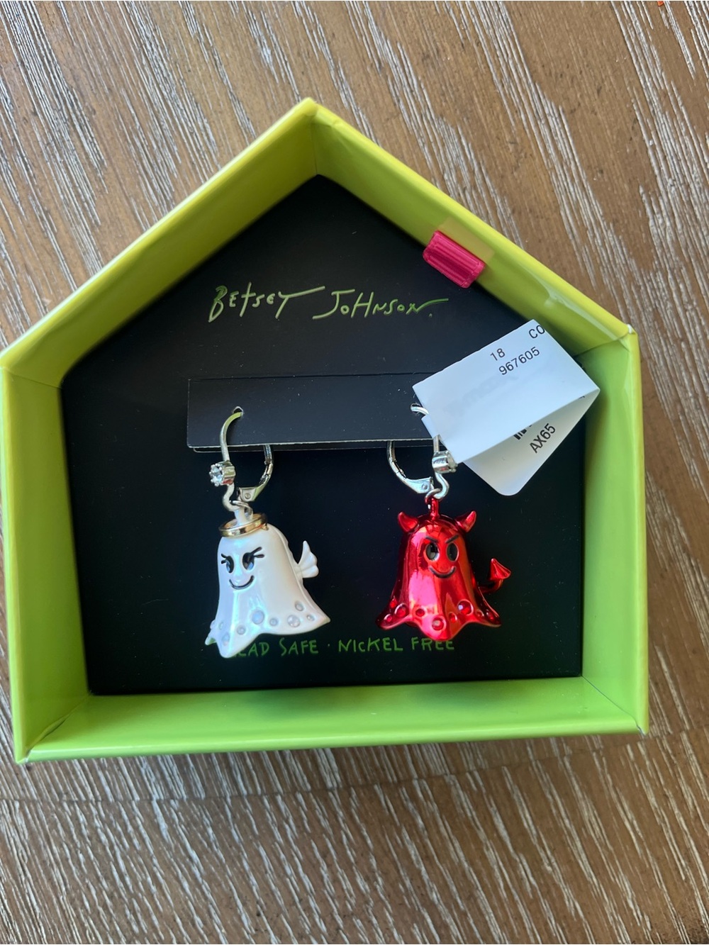 Betsey Johnson Halloween White Ghost & Red Devil Enamel Drop Earrings